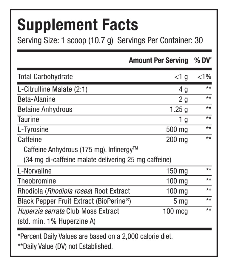 Upshift Blueberry Lemonade Supplement Facts Panel